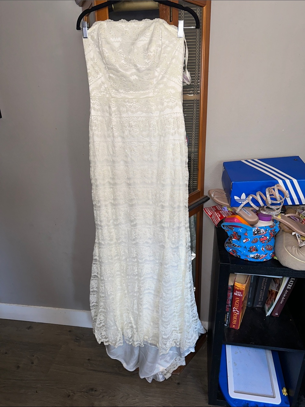 Galina Strapless Sequin  Lace Maxi Dress in Ivory